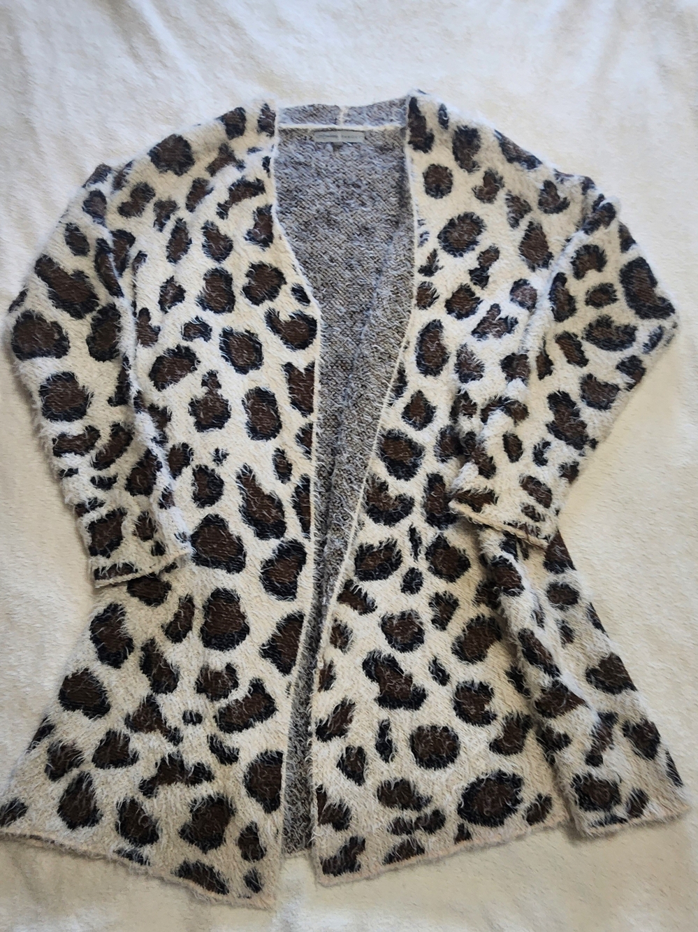 Absolutely Famous Leopard Print Teddy Open-Front Jacket - Cream  Brown 1X Autumn